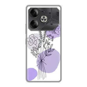 Силиконовый чехол с принтом в цветах на Tecno Pova 6 (Букет фиолетовая абстракция)