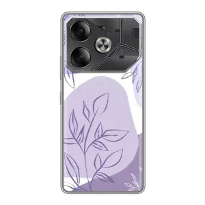Силиконовый чехол с принтом в цветах на Tecno Pova 6 (Фиолетовые листья абстракция)
