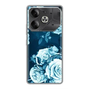 Чехлы (ART) Цветы на Tecno Pova 6 (VPrint) (Голубые Бутоны)