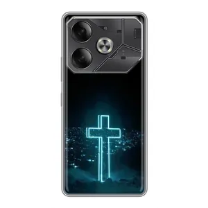 Чехол для Tecno Pova 6 (AlphaPrint) - (Христианские) (Крест и город)