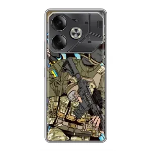 Чехлы с картинкой ЗСУ для Tecno Pova 6 (AlphaPrint) (Воин ВСУ)