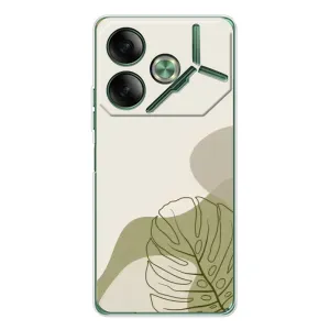 Силиконовый чехол с принтом в цветах на Tecno Pova 7 5G (Зеленая монстера дизайн)