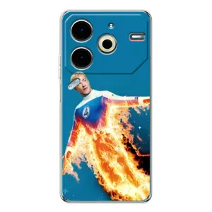 Чехол с принтом Фантастическая четверка для Tecno Pova 7 Pro (Человек-факел в огне)