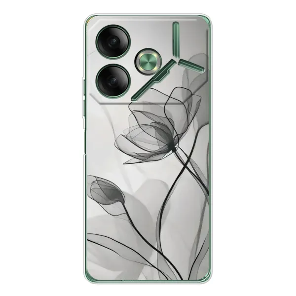 Чехол с принтом «Черные цветы» для TECNO Pova 7
