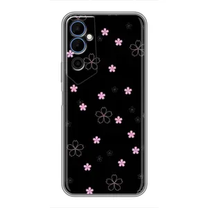Чехол с розовым рисунком для Tecno POVA Neo 2 (Розовые цветы на черном)