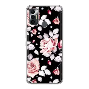 Чехлы с Цветами для TECNO Spark 7 (KF6n) (VPrint) (Цветочки на черном)