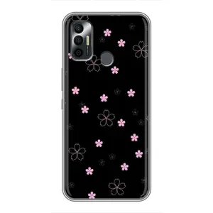 Чохол з розовим принтом для TECNO Spark 7 (KF6n) (Рожеві квіти на чорному)
