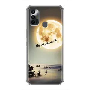 Новорічні, Святкові Чохли для TECNO Spark 7 (KF6n) - 2024 год (Санта на місяці)