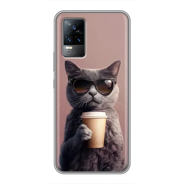 Чехол с принтом «Кот с кофе» для Vivo S9e Чехол с принтом «Кот с кофе» для Vivo S9e