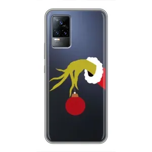 Зимні Чохли для ViVO V21E - прозорий фон (Грінч з іграшкою)