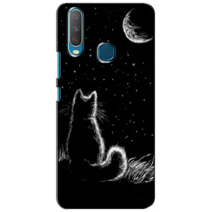 Чехол с принтом для ViVO Y15 (AlphaPrint) Модные коты (Котик и луна)