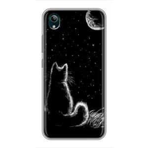 Чохол з принтом для ViVO Y1s (AlphaPrint) Модні коти (Котик і місяць)