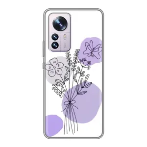 Силконовий чохол з принтом в квітах на Xiaomi 12 / 12X (Букет фіолетова абстракція)
