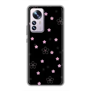 Чохол з розовим принтом для Xiaomi 12 / 12X (Рожеві квіти на чорному)
