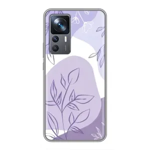 Силиконовый чехол с принтом в цветах на Xiaomi 12T Pro (Фиолетовые листья абстракция)