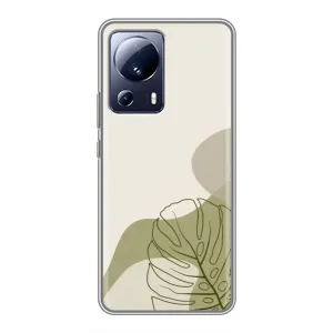 Силиконовый чехол с принтом в цветах на Xiaomi 13 Lite (Зеленая монстера дизайн)