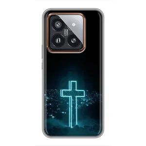 Чехол для Xiaomi 14 Pro (AlphaPrint) - (Христианские) (Крест и город)