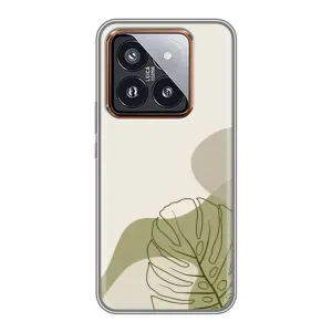 Силиконовый чехол с принтом в цветах на Xiaomi 14 Pro (Зеленая монстера дизайн)