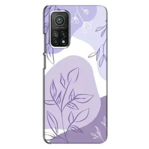 Силиконовый чехол с принтом в цветах на Xiaomi Mi 10T Pro (Фиолетовые листья абстракция)