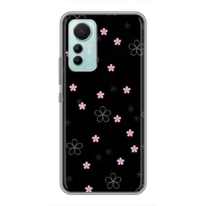 Чохол з розовим принтом для Xiaomi Mi 12 Lite (Рожеві квіти на чорному)