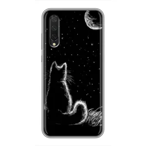 Чохол з принтом для Xiaomi Mi 9 Lite (AlphaPrint) Модні коти (Котик і місяць)
