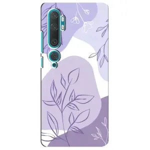 Силиконовый чехол с принтом в цветах на Xiaomi Mi Note 10 (Фиолетовые листья абстракция)