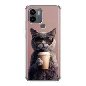 Чехол с принтом стильные животные для Поко С50 (Кот с кофе)