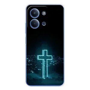 Чехол для Xiaomi Poco C85 (AlphaPrint) - (Христианские) (Крест и город)