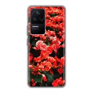 Чехлы с Цветами для Xiaomi POCO F4 (5G) (VPrint) (Цветы красные)