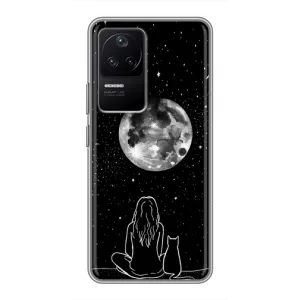 Чехол с рисунком кот на Xiaomi POCO F4 (5G) (Девушка с котом)