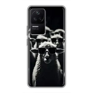 Чехол с принтом стильные животные для Поко Ф4 (5G) (Овечка в очках)