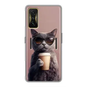 Чехол с принтом стильные животные для Поко Ф4 GT (Кот с кофе)
