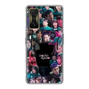 Чехол Гра в кальмара для Xiaomi POCO F4 GT (Коллаж Игра кальмара)