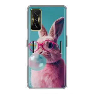 Чехол с принтом стильные животные для Поко Ф4 GT (Кролик в очках)