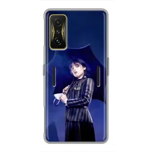 Чехлы Венсдей на Xiaomi POCO F4 GT Уэнсдей (AlphaPrint) (Уэнздей с зонтом)