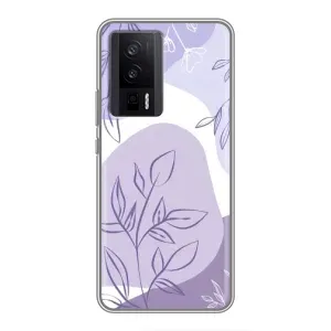 Силиконовый чехол с принтом в цветах на Xiaomi POCO F5 Pro (Фиолетовые листья абстракция)