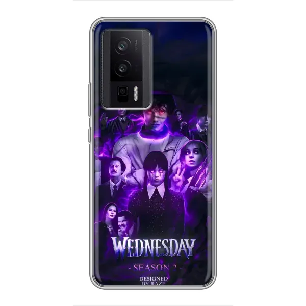 Чохол з принтом «Фіолетова магія Венздей» для Xiaomi POCO F5 Pro Чохол з принтом «Фіолетова магія Венздей» для Xiaomi POCO F5 Pro