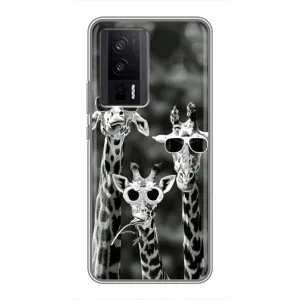 Силіконовий чохол з КАРТИНКАМИ літо для Xiaomi POCO F5 Pro (AlphaPrint) (Жирафи в окулярах)