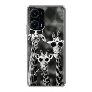 Силіконовий чохол з КАРТИНКАМИ літо для Xiaomi POCO F5 (AlphaPrint) (Жирафи в окулярах)