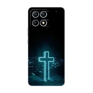 Чехол для Xiaomi POCO F6 (AlphaPrint) - (Христианские) (Крест и город)