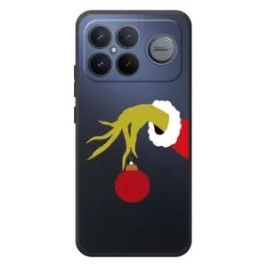 Зимние Чехлы для :Xiaomi Поко F8 Ультра - прозрачный фон (Гринч с игрушкой)