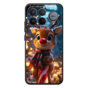 Яркий чехол для Xiaomi Poco F8 Ultra с Зимними Оленятами (Олень с шарфом)
