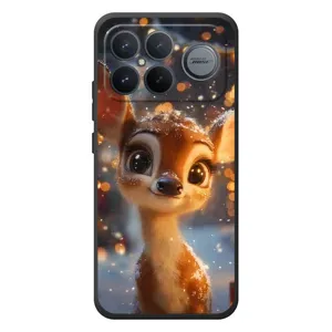 Яркий чехол для Xiaomi Poco F8 Ultra с Зимними Оленятами (Олененок среди гирлянд)