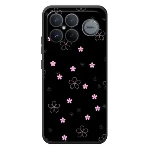 Чехол с розовым рисунком для Xiaomi Poco F8 Ultra (Розовые цветы на черном)