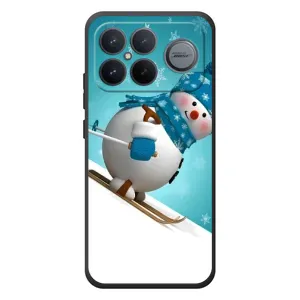 Новогодние Чехлы для :Xiaomi Поко F8 Ультра (VPrint) (Снеговик на лыжах)