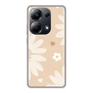 Чехол с цветочным принтом на Поко М6 Про (Бежевые цветы)