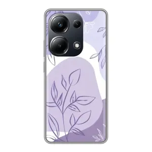 Силиконовый чехол с принтом в цветах на Xiaomi POCO M6 Pro (Фиолетовые листья абстракция)