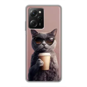 Чохол з принтом стильні тварини для Сяомі POCO X5 Pro (5G) (Кіт з кавою)