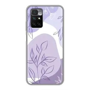 Силиконовый чехол с принтом в цветах на Xiaomi Redmi 10 (Фиолетовые листья абстракция)