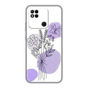 Силиконовый чехол с принтом в цветах на Xiaomi Redmi 10A (Букет фиолетовая абстракция)